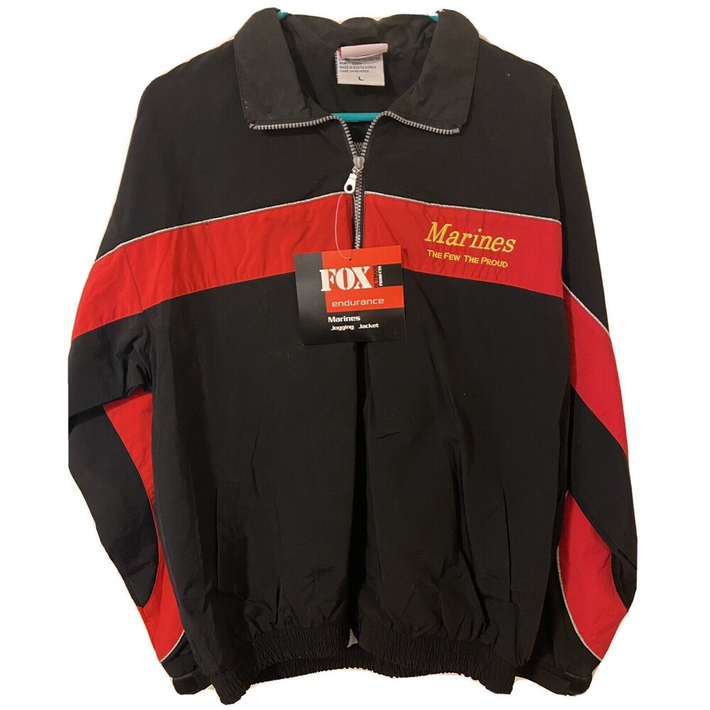 Fox  Track Jacket Mens Size L Black Red Full Zip Long Sleeve Marines Few Proud